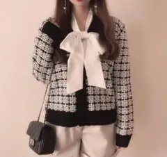 GRL グレイル ツイード編みVネックカーディガン 【kn107a】