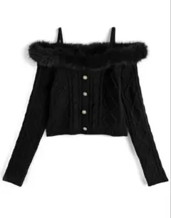 GRL ファーオフショルダーケーブル編みニットトップス【gn549】