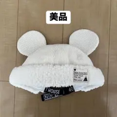 【美品】ディズニー　Disney ミッキー　帽子　ボアキャップ　コーデュロイ　白
