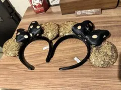 30％オフ　ディズニー　カチューシャ　ミニー　スパンコール　ゴールド×ブラック