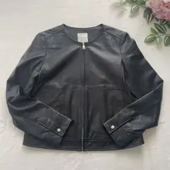 美品♡組曲　クミキョク　ラムレザー　ノーカラー　ジャケット　ブラック　本革