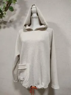 裏起毛ハンドメイドレディース ベージュ フード付きパーカー