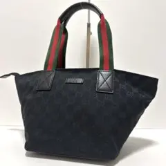 577✨極美品✨グッチ トートバッグ GGキャンバス×シェリーライン ブラック