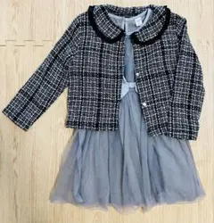 入学式　リボン付きチュールワンピとジャケットセット　グレー　130 入学準備