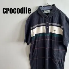 crocodile ボーダー　ポロシャツ ネイビー　紺　LL メンズ