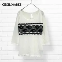 CECIL McBEE トップス　カットソー　七分袖　レース　オフホワイト　Ｍ
