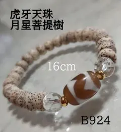 【B924】虎牙天珠 月星菩提樹ブレスレット 魔除け 心身の安定、癒し