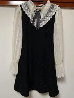 【格安】フリルリボン付きブラックドレス