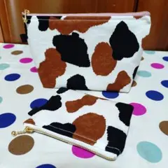 764 ハンドメイド三毛猫柄ファスナーポーチ2個セットポーチ小物入れカード小銭入