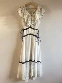 Snidel スナイデル プリントブロッキングワンピース ホワイト