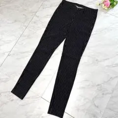 ユニクロ テーパードパンツ美脚ストライプ黒Lストレッチ通勤美シルエットきれいめ
