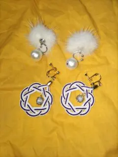 ファーとパールのイヤリングセット