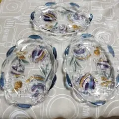 【希少】曽我ガラス　魚模様のガラス皿 3枚セット