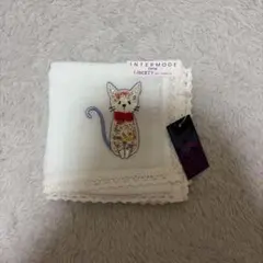 INTERMODE ハンカチ 猫柄 刺繍 レース