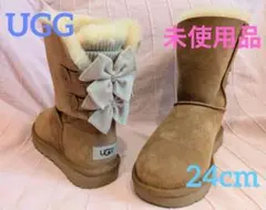 【UGG】未使用品 ムートン ブーツ ベイリーボウ リボン キャメル 24cm