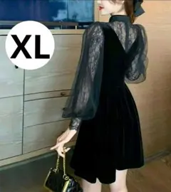 XL　黒　レディース　ミニワンピース　フォーマル結婚式パーティードレス　お出かけ