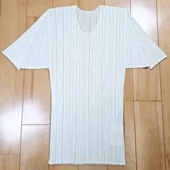 プリーツプリーズ☆美品☆半袖カットソー　オフホワイト　３　イッセイミヤケ