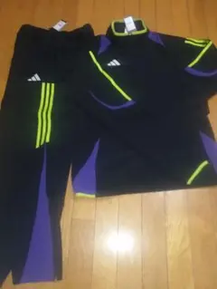adidas ジャージ上下セット 黒/紫/黄緑サイズ(L)