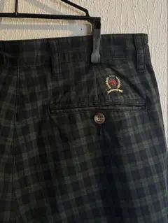 90s TOMMY HILFIGERチェック柄 2タックワイドパンツ30/35