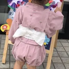 くすみピンク　さくらんぼ柄　甚平セット(95cm)