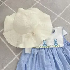 クリーム色の大きなリボン付き麦わら帽子　4歳前後のサムネイル