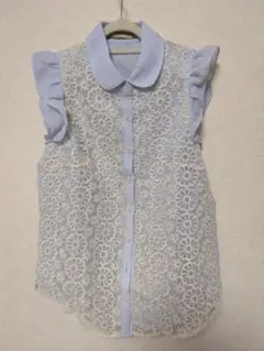 ☆AsKnowAs PINKY☆花柄刺繍ノースリーブ　シャツブラウス　 ブルー