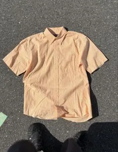old uniqlo ギンガムチェック シャツ 紺タグ 半袖 y2k 短丈 黄色