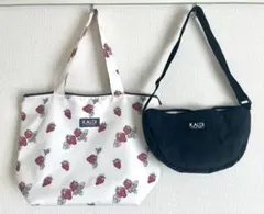 KALDI いちご柄トートバッグ　ショルダーバッグセット