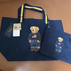 【新品】Polo Ralph Lauren クマ刺繍トートバッグ　ネイビー