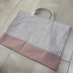 再販！大人気！ハンドメイド　レッスンバッグ　女の人　チェック　ピンク