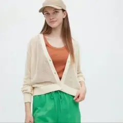 ユニクロ　メッシュショートカーディガン（長袖）　オフホワイト　Ｍ　uvカット
