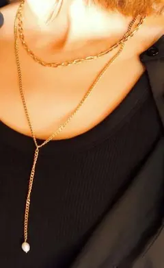 ボヘミアンリゾート 2連 ネックレス 淡水パール ゴールド ステンレスネックレス