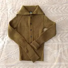 Y's☆美品☆オリーブグリーン リブ編み 長袖ニット