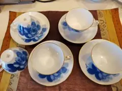 売切大倉陶園 ブルーローズ カップ＆ソーサー 5客 セット 　美品