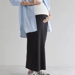 andme セルフカットリブタイトスカートマタニティスカー　スミクロ