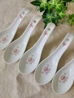 未使用　たち吉　花柄 陶器製 中華レンゲ 5本セットのサムネイル