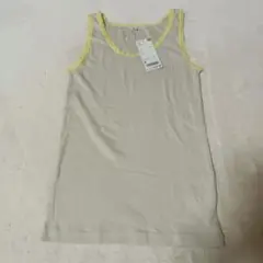 【完売品】ユニクロ レース配色パイピング リブタンクトップ M グレー×イエロー