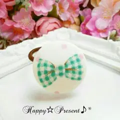 大人も子供も楽しめるリボンがカワイイくるみボタンのヘアゴム❤✨⑧　送料無料　緑色