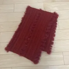 レディース　レッド　赤　ファー付き　ニット　スヌード　マフラー　秋冬