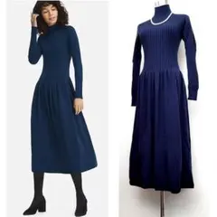 ユニクロ　3Dメリノリブワンピース　ロング丈　Mサイズ　青　マキシワンピース