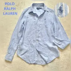 リネン100％/ポニー刺繍✨ポロラルフローレン　シャツブラウス　麻　ストライプ