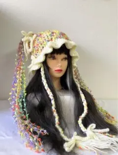 ネコ耳ニット帽　ハンドメイド　うさ耳ニット帽　y2k サブカル　地雷系☺︎