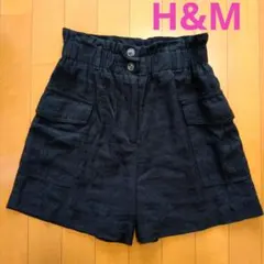 H&M カーゴポケットデザインショートパンツ ショーパン ブラック 黒 総ゴム