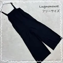 【Lugnoncure】リネン混ワイドサロペット オールインワン ブラック Fのサムネイル