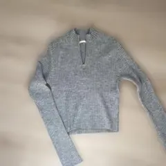 グレー ジッパー付き ハイネックセーター