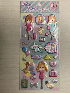 エアライン　リカちゃん　シール　ピンク×ミントグリーン