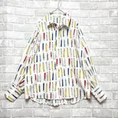 ヴィンテージ風 シャツ M 美品 個性的 ホワイト ゆったり 個性的 とろみのサムネイル