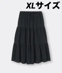 GU【XL】ティアードロングスカートQ+E 黒　ブラック 大きいサイズ