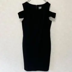 美品✨ ヴィンスカムート 肩出し ノースリーブワンピース タイト ひざ丈 黒 Lのサムネイル