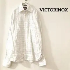 VICTORINOX 長袖カジュアルシャツ　羽織り 水色イエローチェック柄　M